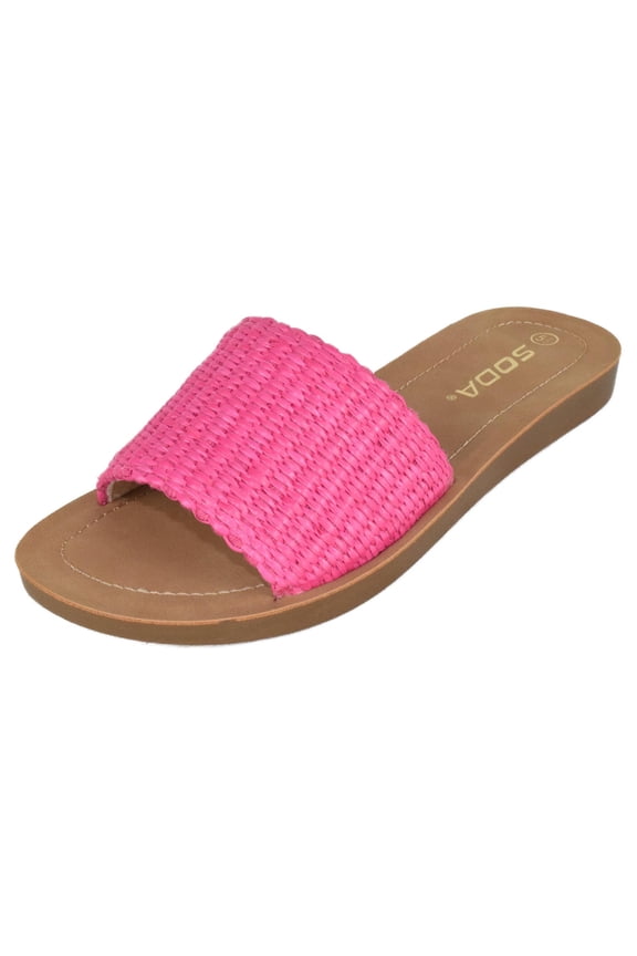 Shoes Women Flip Flops Basic Plain Slippers Slip On Sandals Slides Casual Peep Toe Beach EFRON-S Fuchsia Hot Pink Raffia 10