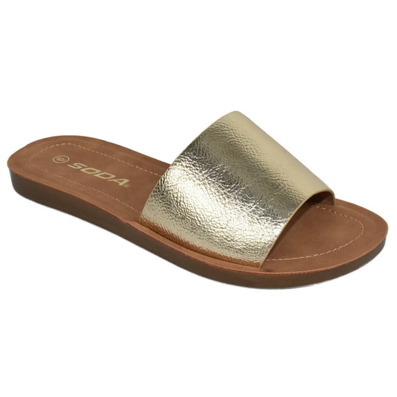 Soda Shoes Women Flip Flops Basic Plain Slippers Slip On Sandals Slides Casual Peep Toe Beach EFRON-S Gold 8.5