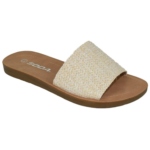 Soda Shoes Women Flip Flops Basic Plain Slippers Slip On Sandals Slides Casual Peep Toe Beach EFRON-S Raffia Nude 10