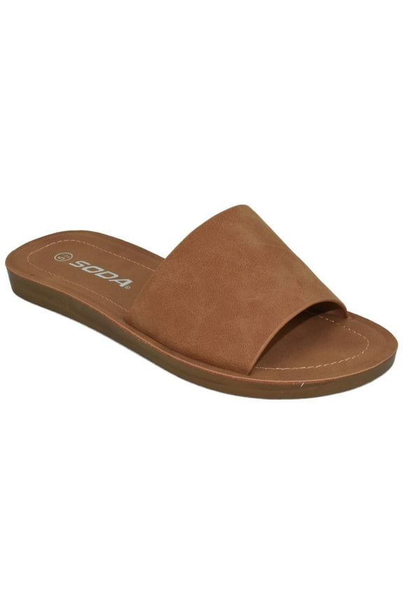 Shoes Women Flip Flops Basic Plain Slippers Slip On Sandals Slides Casual Peep Toe Beach EFRON-S Tan Brown 6