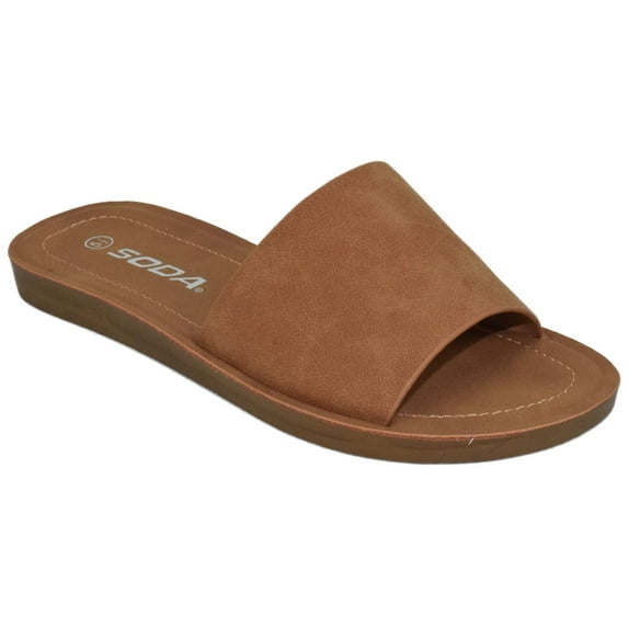 Soda Shoes Women Flip Flops Basic Plain Slippers Slip On Sandals Slides Casual Peep Toe Beach EFRON-S Tan Brown 7