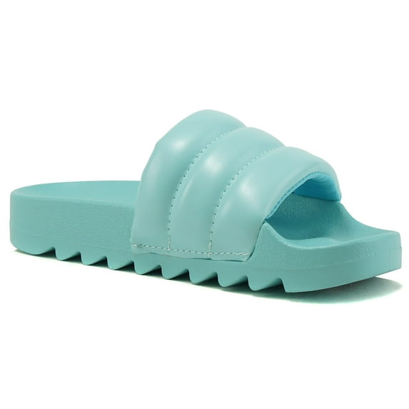 Soda Shoes Women Flip Flops Basic Plain Slippers Slip On Sandals Slides Casual Peep Toe Footbed Beach Single Plush Between-S Blue Teal 11