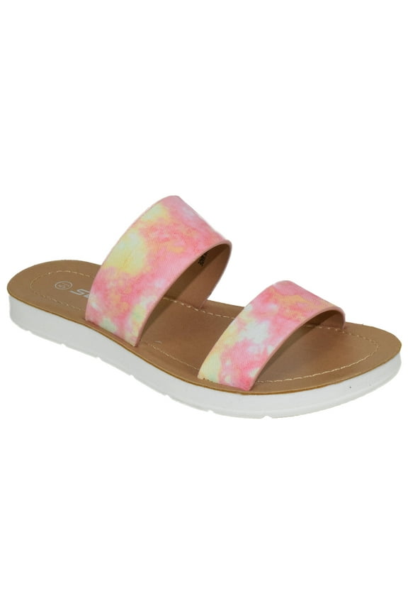 Shoes Women Flip Flops Flat Beach Sandals Slides Double Straps OCCUPY-S Dye Pink / Yellow 6