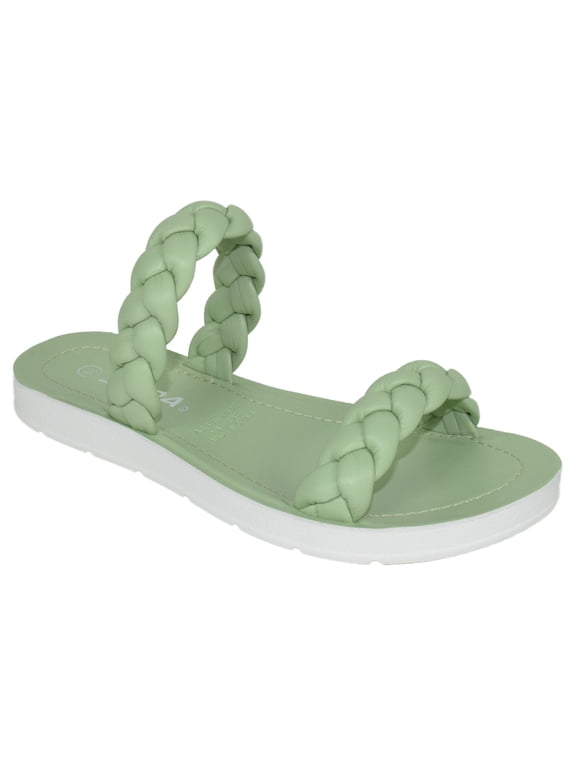 Shoes Women Flip Flops Flat Sandals Slides Double Braided Straps JOYFUL-S Mint Light Green 9