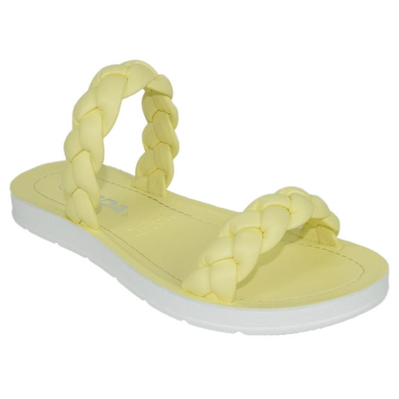 Soda Shoes Women Flip Flops Flat Sandals Slides Double Braided Straps JOYFUL-S Yellow 8.5