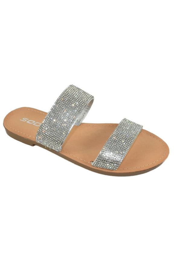 Shoes Women Flip Flops Slippers Sandals Double Strap Slide Casual Bling Rhinestone Crystals AMONG-S Silver 8.5