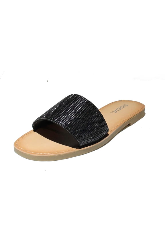 Shoes Women Flip Flops Slippers Sandals Slide Bling Rhinestone Crystals jewel Justice-S Black 6