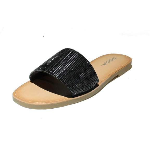 Soda Shoes Women Flip Flops Slippers Sandals Slide Bling Rhinestone Crystals jewel Justice-S Black 7.5