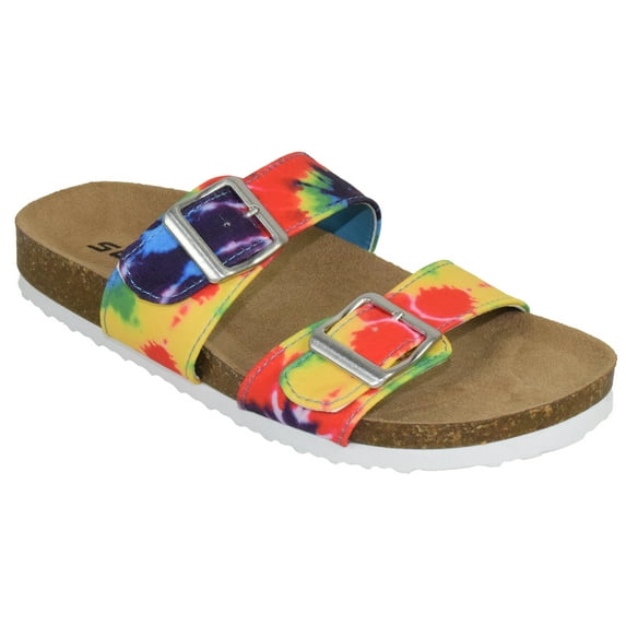 Soda Shoes Women Jesus Sandals Footbed Double Strap Functional Buckles Gladiator DUNYA-S Colorful Rainbow 10