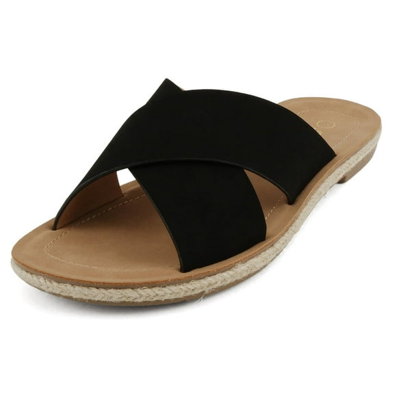 Soda Shoes Women Sandals Crisscross Band Strap Casual Espadrille Slides PRISM-S Black Nubuck Suede 7