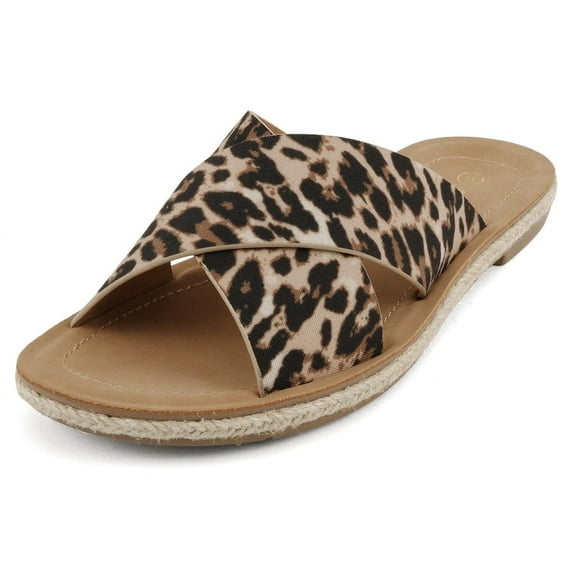 Soda Shoes Women Sandals Crisscross Band Strap Casual Espadrille Slides PRISM-S Leopard Cheetah Print 10