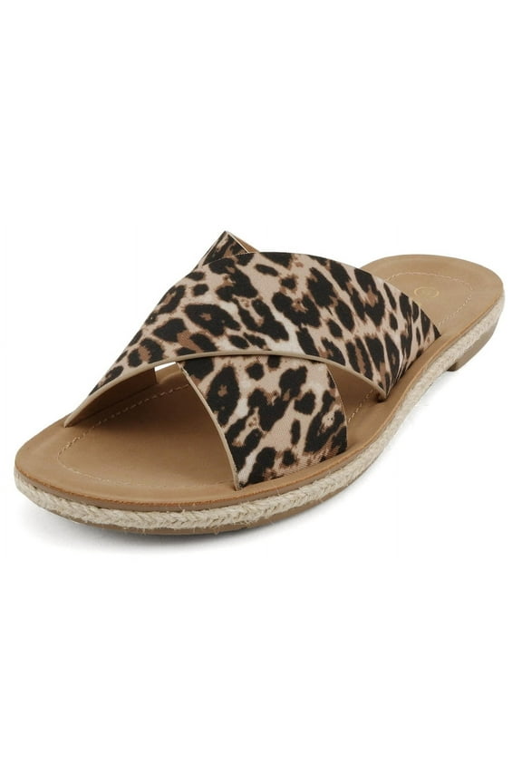 Shoes Women Sandals Crisscross Band Strap Casual Espadrille Slides PRISM-S Leopard Cheetah Print 9