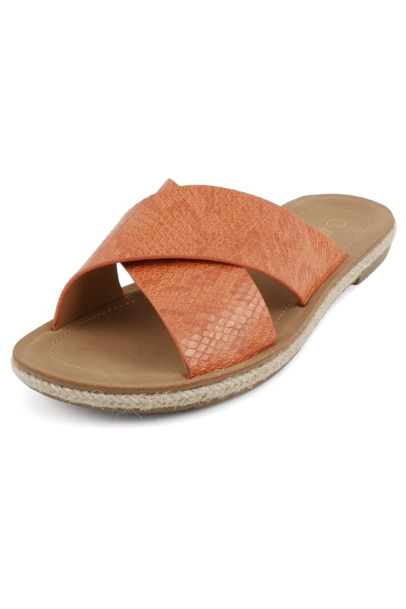 Shoes Women Sandals Crisscross Band Strap Casual Espadrille Slides PRISM-S Orange Snake 10