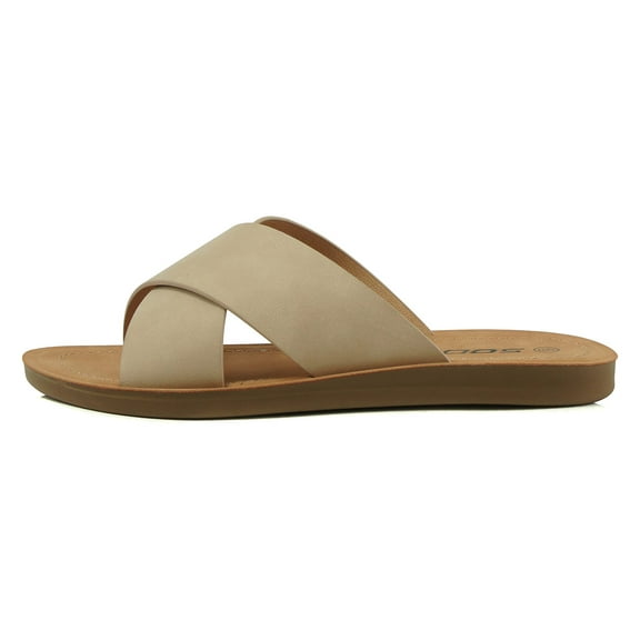 Soda Shoes Women Sandals Crisscross Band Strap Casual Slides REFLECT-S Beige Camel Blond 6