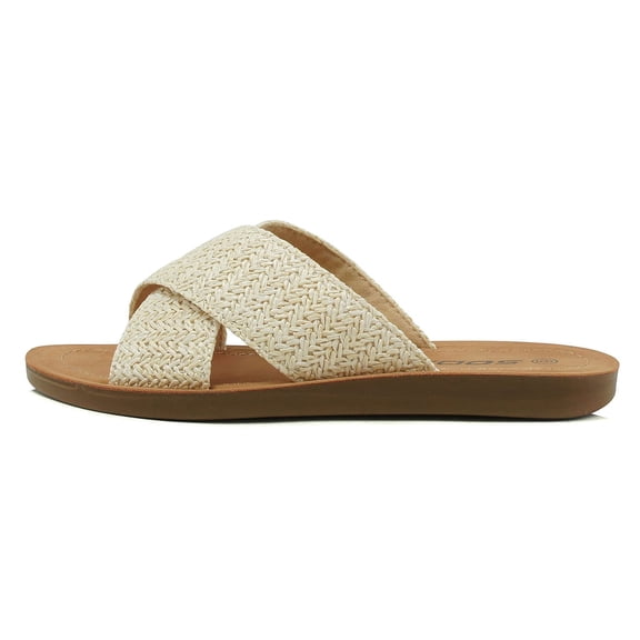 Soda Shoes Women Sandals Crisscross Band Strap Casual Slides REFLECT-S Beige Nude Raffia 6