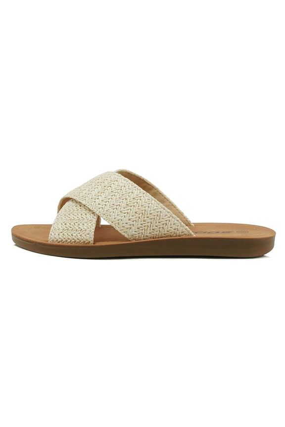 Shoes Women Sandals Crisscross Band Strap Casual Slides REFLECT-S Beige Nude Raffia 7.5