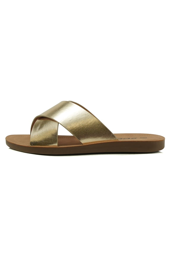 Shoes Women Sandals Crisscross Band Strap Casual Slides REFLECT-S Gold 10