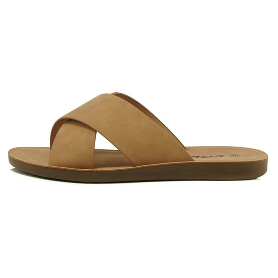 Soda Shoes Women Sandals Crisscross Band Strap Casual Slides REFLECT-S Tan Brown Coffee 8.5