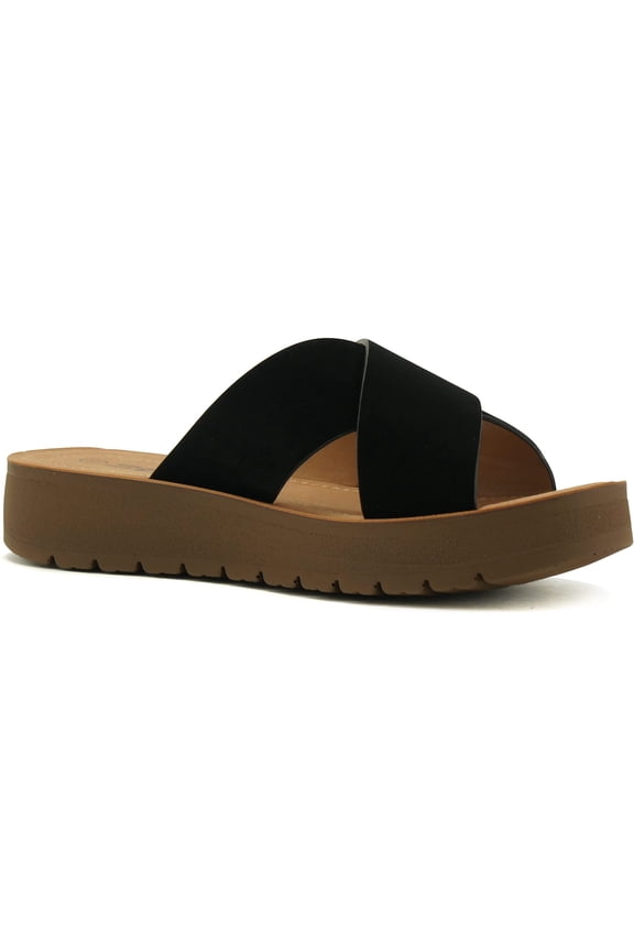 Shoes Women Sandals Crisscross Strap Band Flatform Platform LUCY-S Black 10