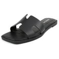 thumbnail image 1 of Soda Shoes Women Slip-On Cushioned Sandals H-Band Flat Flip-Flops Slides Square Toe KNIT-S All Black PU 8.5, 1 of 5