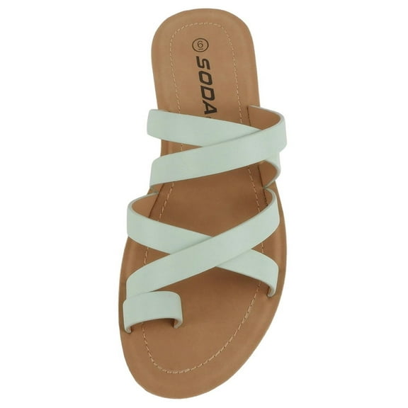 Soda Shoes Women Slip-On Sandals Crisscross Multi Straps Band Ring Toe Flat Flip-Flops Slides ISABEL-S Light Green Mint 7.5