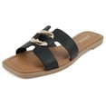 thumbnail image 1 of Soda Shoes Women Slip-On Sandals H-Band Flat Flip-Flops Slides Gold Buckle Square Toe FENG-S Black PU 6.5, 1 of 5