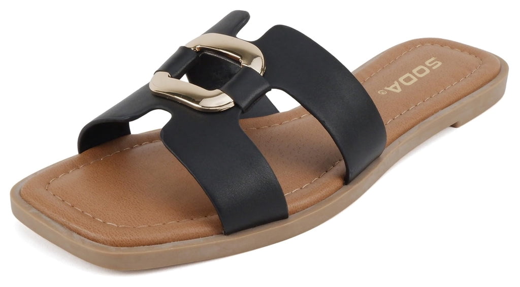 Soda Shoes Women Slip-On Sandals H-Band Flat Flip-Flops Slides