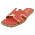 thumbnail image 1 of Soda Shoes Women Slip-On Sandals H-Band Flat Flip-Flops Slides Raffia Stitching Square Toe Finity-S Bright Orange 7.5, 1 of 5