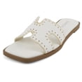 thumbnail image 1 of Soda Shoes Women Slip-On Sandals H-Band Flat Flip-Flops Slides Raffia Stitching Square Toe Finity-S White PU 6, 1 of 5