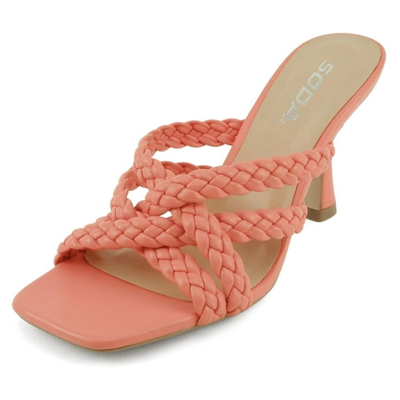 Soda Shoes Women Stiletto High Heeled Sandal Braided Multi Strap Square Open Toe KELLAN-S Pink Orange Coral 8