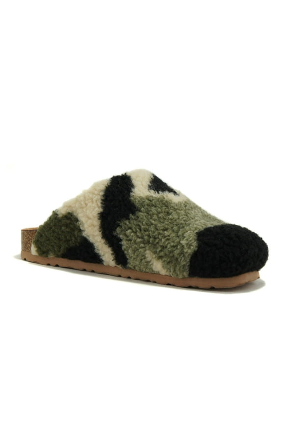 Shoes Women Super Soft Faux Fur Fuzzy Fluffy Close Toe Slide in Slipper EMOTION-S Camouflage Camo 6