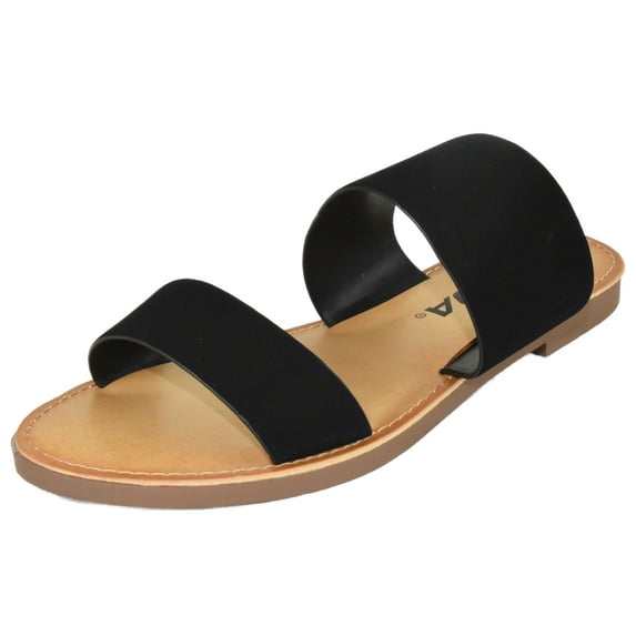 Soda Shoes Women's Sandals Double Strap Flip Flops Slides Wide Fit W-ABBEY Black 8