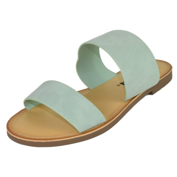 Soda Shoes Women's Sandals Double Strap Flip Flops Slides Wide Fit W-ABBEY Green Light Mint 6