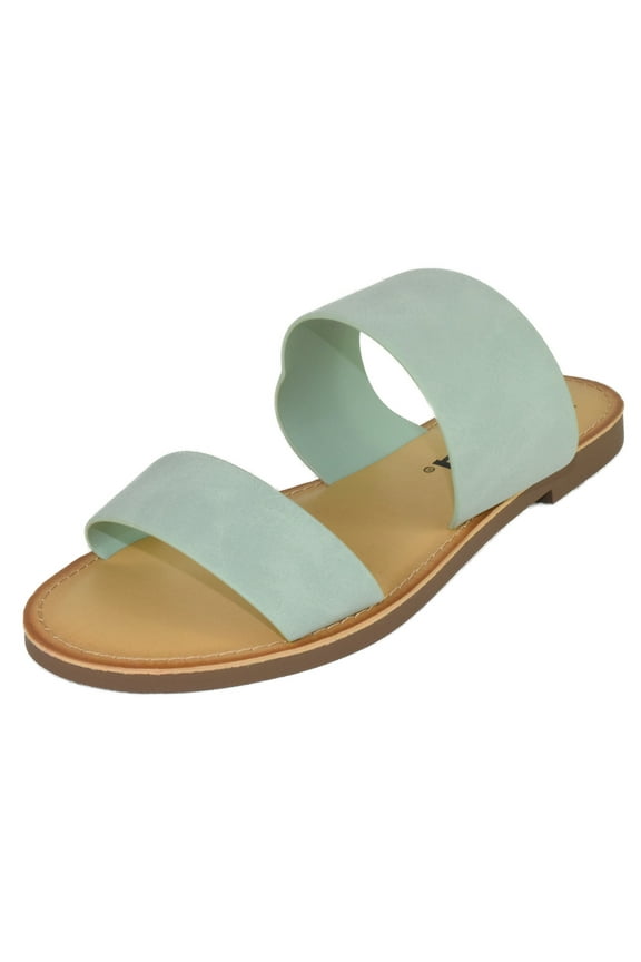 Shoes Women's Sandals Double Strap Flip Flops Slides Wide Fit W-ABBEY Green Light Mint 7