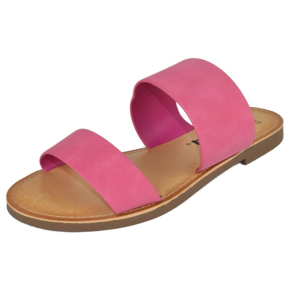 Soda Shoes Women's Sandals Double Strap Flip Flops Slides Wide Fit W-ABBEY Hot Pink Fuchsia 8