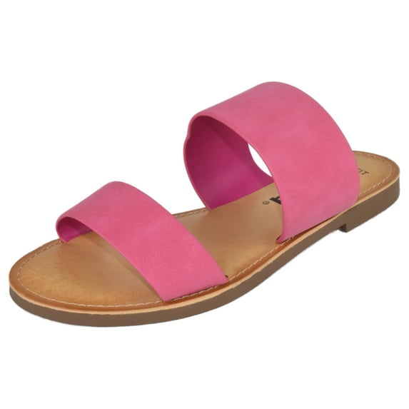 Soda Shoes Women's Sandals Double Strap Flip Flops Slides Wide Fit W-ABBEY Hot Pink Fuchsia 8