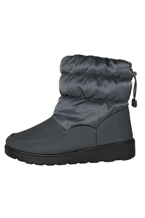 Style Snow - Faux Fur Lining Micro suede Soft Nylon Ankle Fashion Bootie w/Adjustable Elastic Gray 6.5