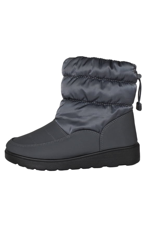 Style Snow - Faux Fur Lining Micro suede Soft Nylon Ankle Fashion Bootie w/Adjustable Elastic Gray 8
