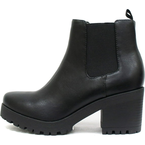 Soda Top Shoes Jaber Ankle Boot W Lug Sole Elastic Gore and Chunky Heel 8 Black Pu