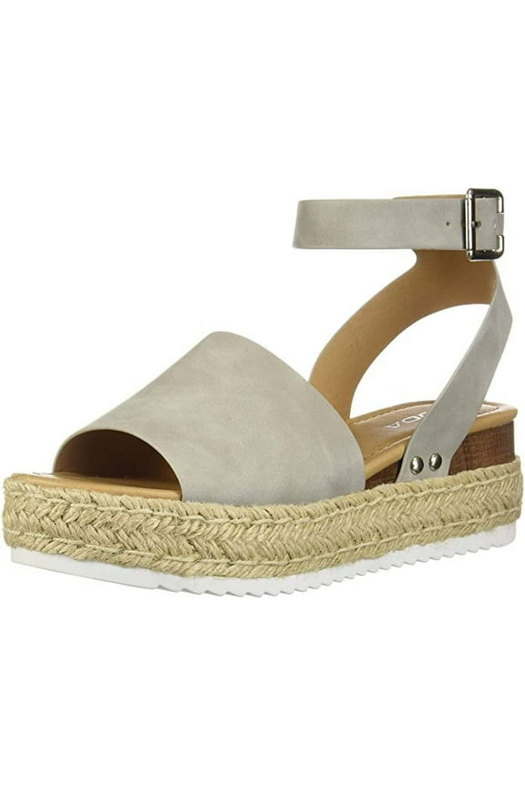 Topic Dove Grey Open Toe Ankle Strap Espadrilles Flatform Wedge Sandals (grey, 5.5)