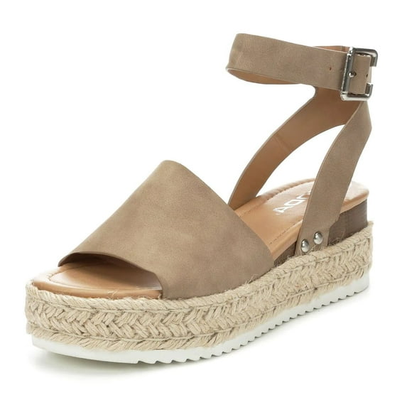 Soda Topic Espadrilles Flatform Wedge Open Toe Sandals (Natural Taupe Nubuck, 11)
