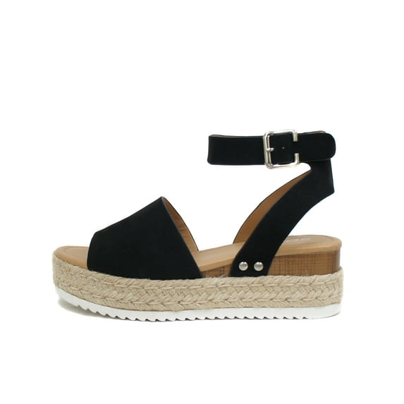 Soda Topic Open Toe Buckle Ankle Strap Espadrilles Flatform Wedge Casual Sandal