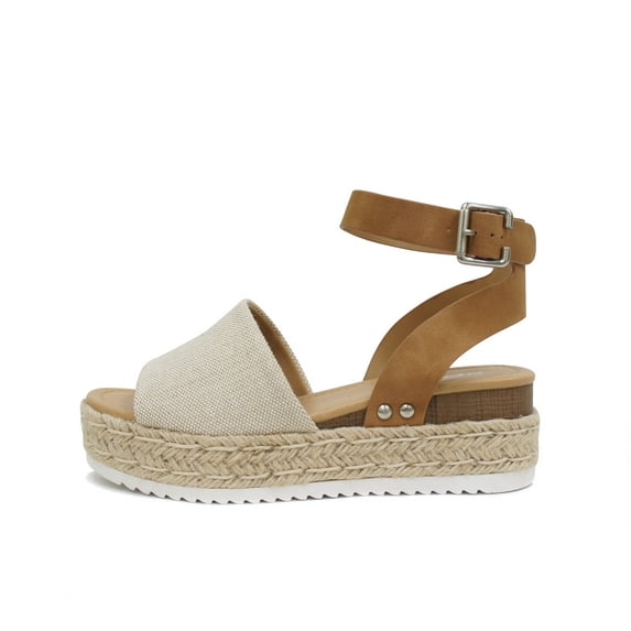 Soda Topic Open Toe Buckle Ankle Strap Espadrilles Flatform Wedge Casual Sandal