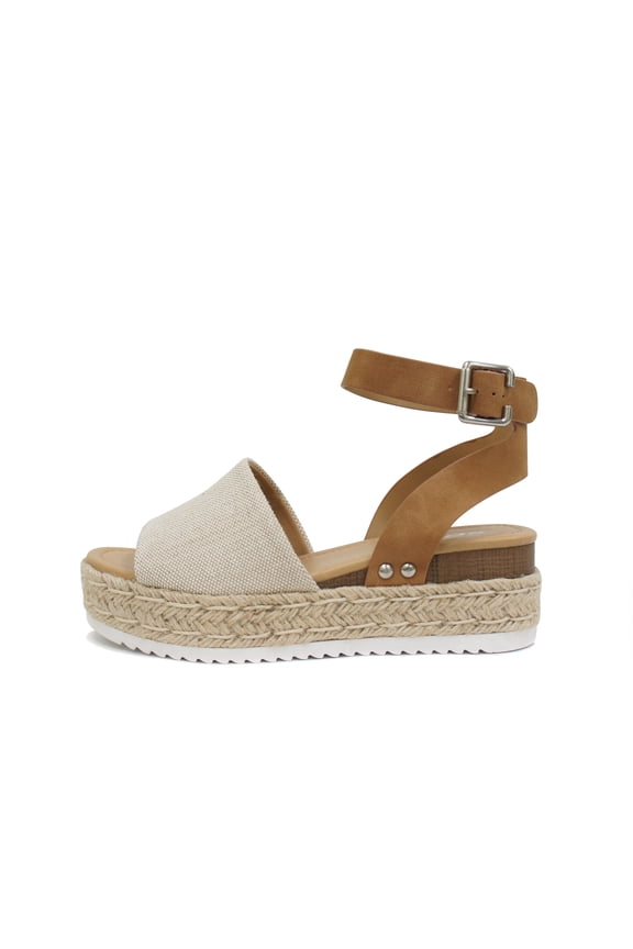 Topic Open Toe Buckle Ankle Strap Espadrilles Flatform Wedge Casual Sandal