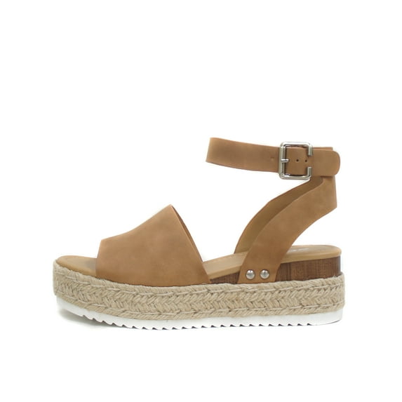 Soda Topic Open Toe Buckle Ankle Strap Espadrilles Flatform Wedge Casual Sandal