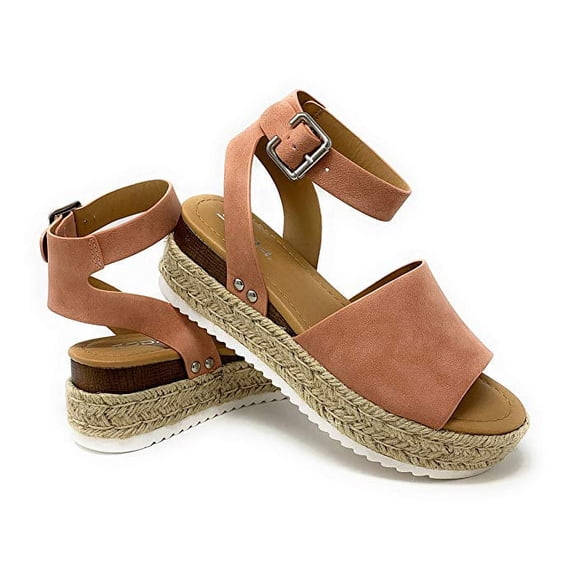 Soda Topic Ro-Nude Casual Espadrilles Trim Embellished Wedge Heeled Sandals (9)