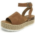thumbnail image 1 of Soda Topic Tan Open Toe Buckle Ankle Strap Espadrilles Platform Heeled Sandal (Tan, 8), 1 of 3
