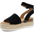 thumbnail image 1 of Soda Topics Black Nubuck Espadrille Ankle Strap Studded Platform Sandals (Black Nubuck, 7.5), 1 of 5