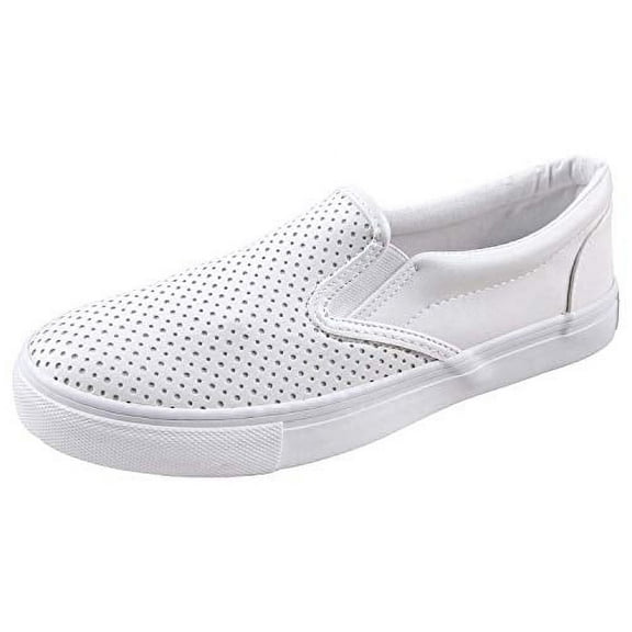 Soda Tracer White Pu Closed Rounded Toe Elastic Side White Rubber Sole Loafers (White Pu, 8.5)
