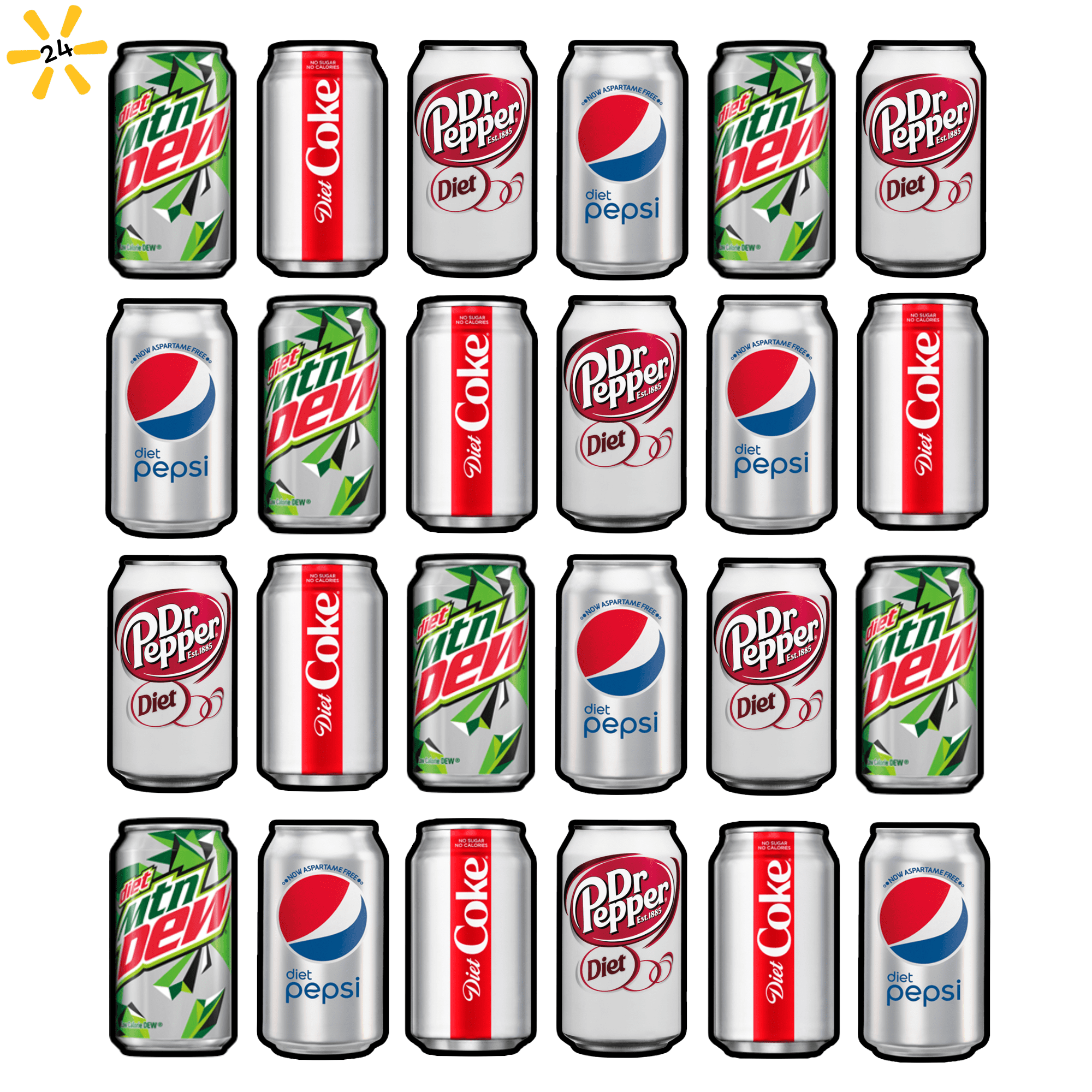 Soda Variety Pack - Soft Soda Drinks - Diet Soda - Drinks Variety Pack - Pepsi - Coca Cola - Mt Dew - Dr Pepper - Diet Coca Cola - Diet Pepsi - Diet Dr Pepper - 12 Oz Soda - 24 Cans Soda Pack - Headzr